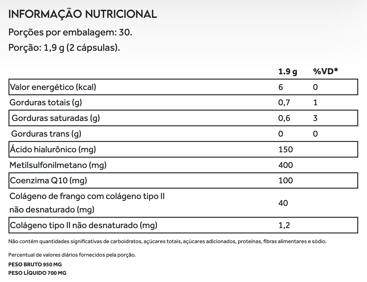 Tabela nutricional